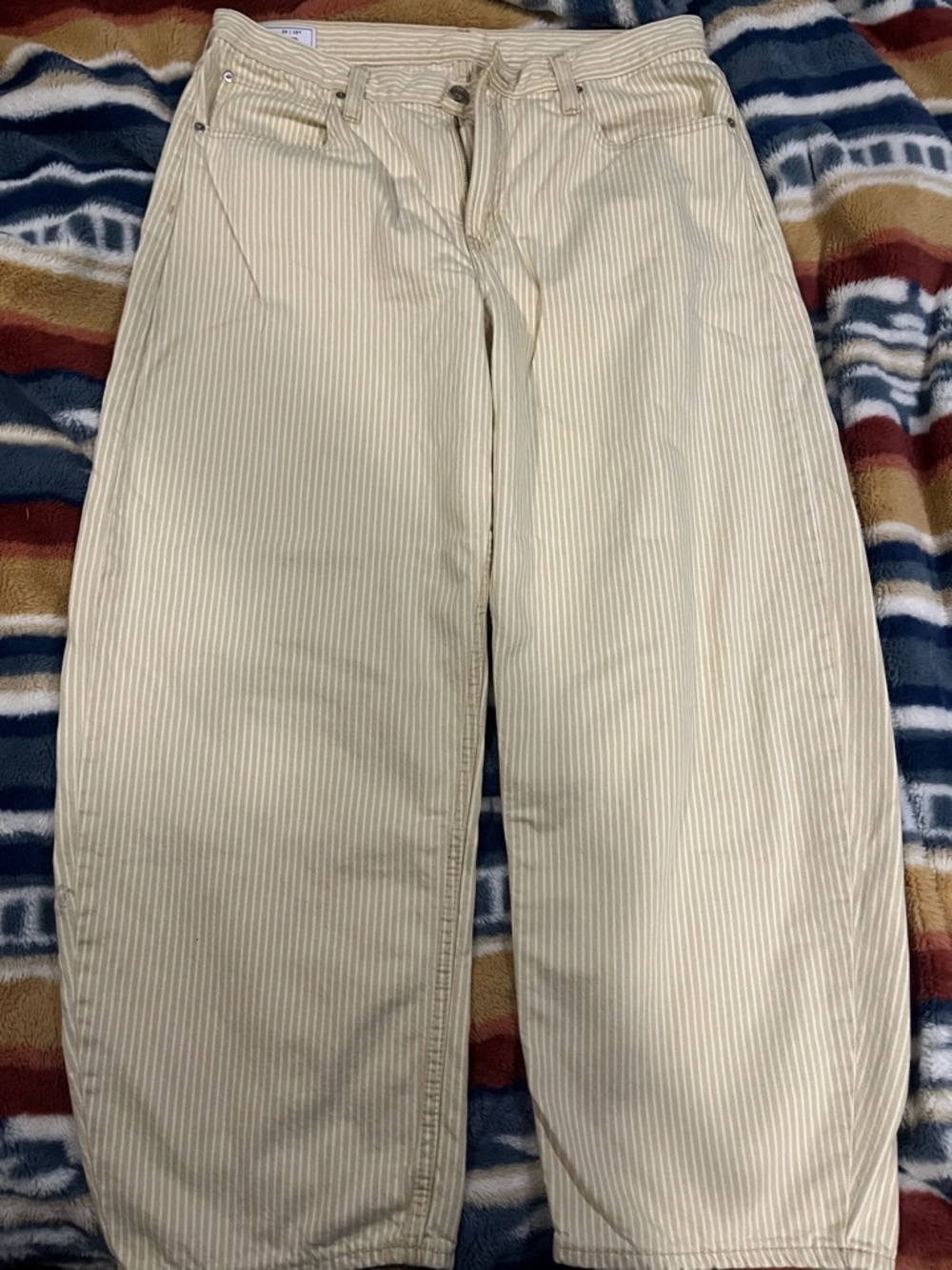 GAP Cream and Beige Striped Barrel High-Rise Jeans